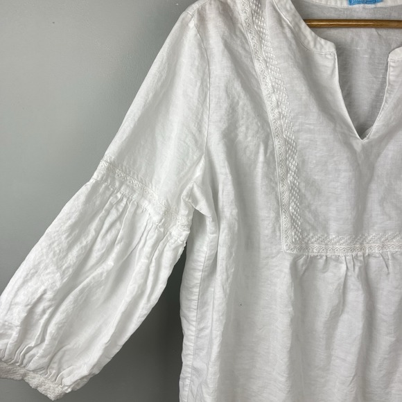 J. McLaughlin White Peasant Boho Top Blouse Shirt Womens M Linen Blend - Picture 4 of 8